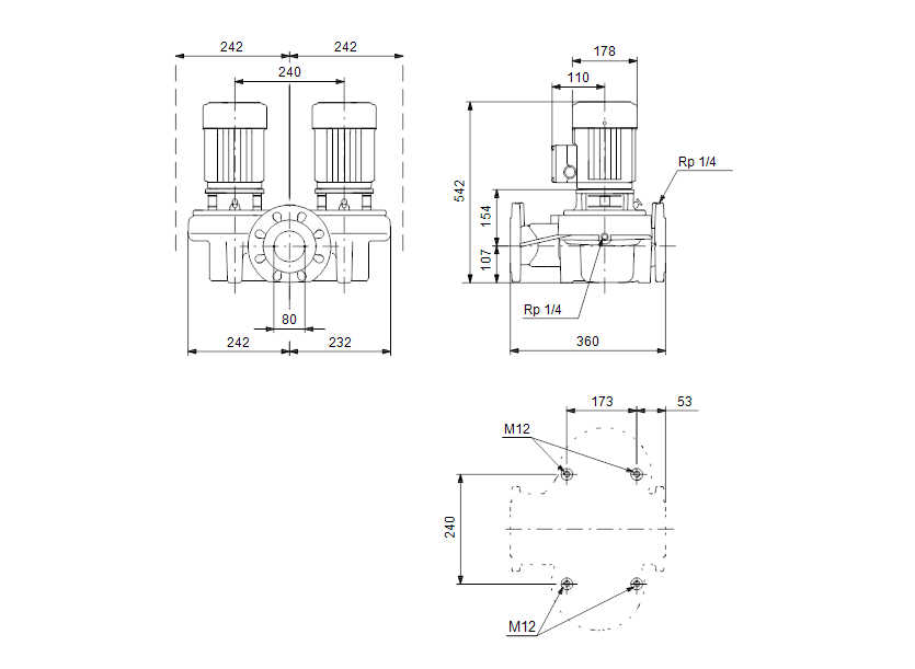 Габаритные размеры насоса Grundfos TPD 80-60/4-A-F-A-BQQE 400Y 50HZ артикул: 98958032