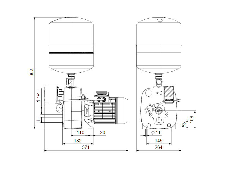 Габаритные размеры насоса Grundfos JPD 8-62 PT-V, 230V, 50Hz, Schuko CN артикул: 99074055