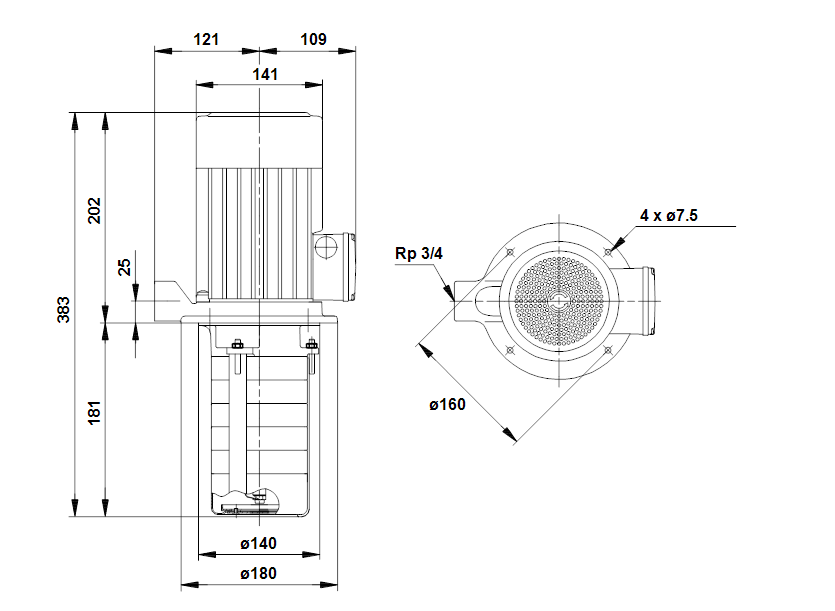 Габаритные размеры насоса Grundfos MTH 2-5/1 A-W-A-AQQV артикул: 98992543