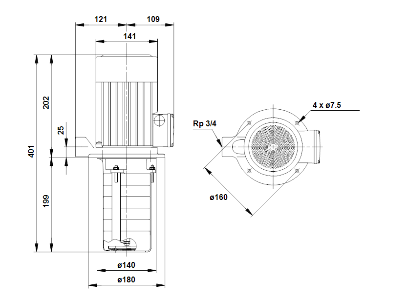 Габаритные размеры насоса Grundfos MTH 4-8/3 A-W-A-AQQV артикул: 98993042