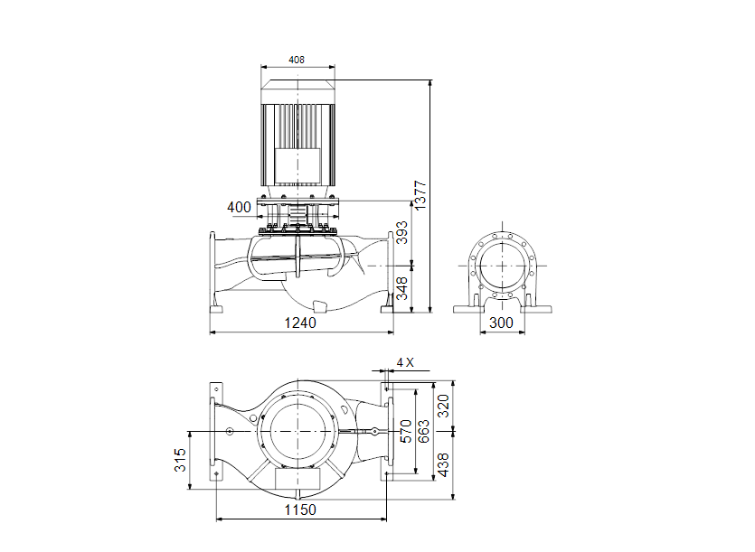 Габаритные размеры насоса Grundfos TP 300-190/4 A-F-Y-BAQE артикул: 99087539