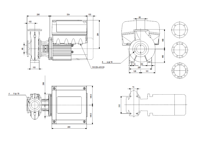 Габаритные размеры насоса Grundfos NBGE 80-65-160/177 AF2KBQQE артикул: 99101459