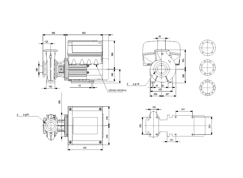 Габаритные размеры насоса Grundfos NBE 80-400/347 ASF2ABQQE артикул: 99105337