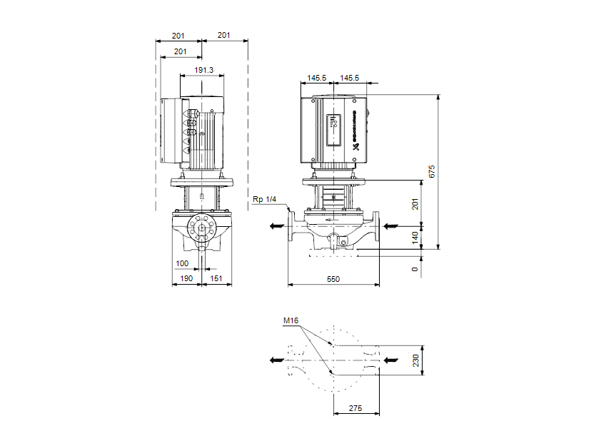 Габаритные размеры насоса Grundfos TPE 100-90/4-A-F-A-BAQE 3X400 50HZ артикул: 99113687