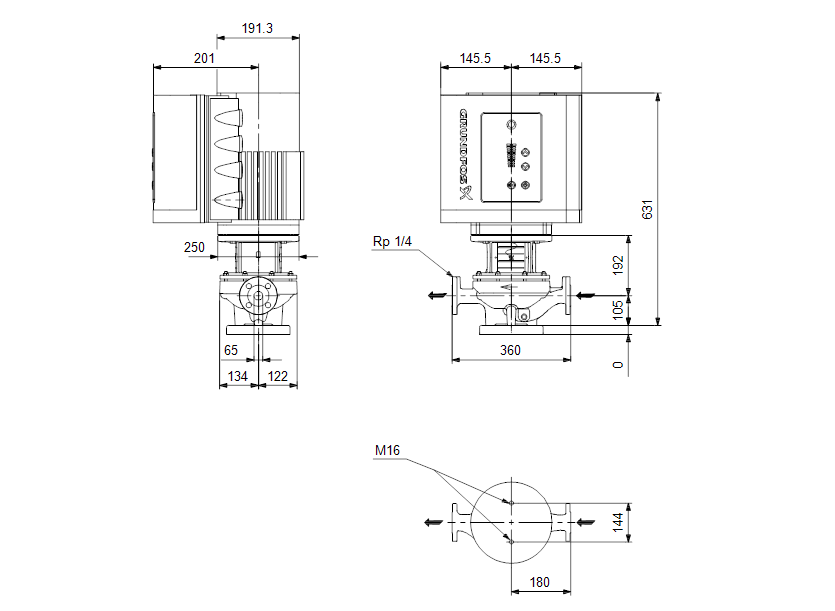 Габаритные размеры насоса Grundfos TPE 65-210/2-A-F-A-BAQE 3X400 50HZ артикул: 99113897