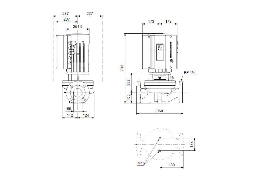 Габаритные размеры насоса Grundfos TPE 65-410/2-S-A-F-A-BAQE 3X400 50HZ артикул: 99114580