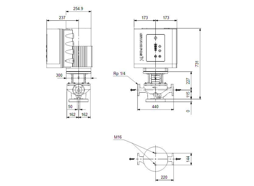 Габаритные размеры насоса Grundfos TPE 50-420/2-S-A-F-A-BQQE 3X400 50HZ артикул: 99114666