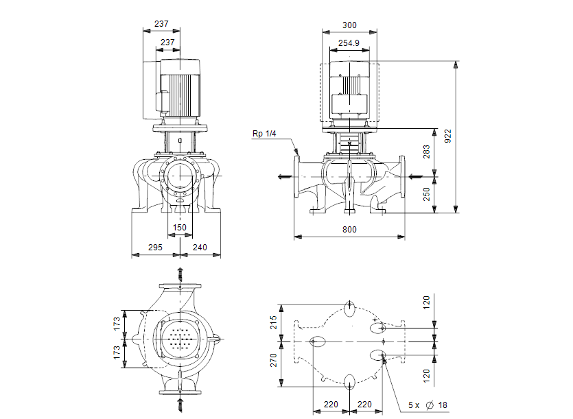 Габаритные размеры насоса Grundfos TPE 150-110/4-S-A-F-A-BQQE 3X400 50HZ артикул: 99114733