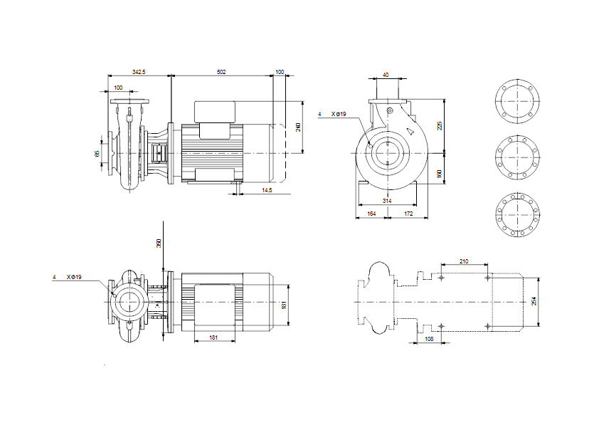 Габаритные размеры насоса Grundfos NBG 65-40-250/230 AF2LBQQE артикул: 99121109