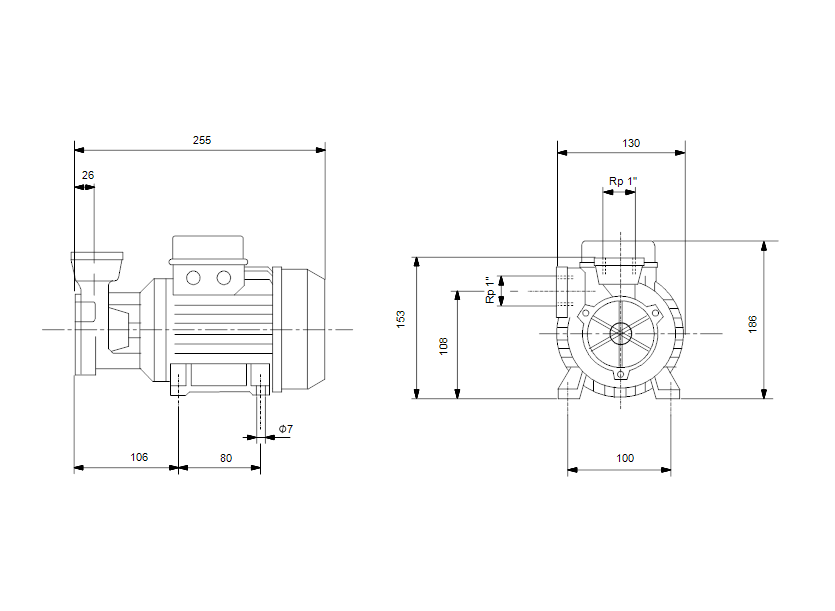 Габаритные размеры насоса Grundfos PF 2-50 CVBP 1x230V 50Hz Schuko IT артикул: 99126442