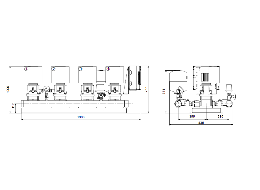 Габаритные размеры насоса Grundfos Hydro Multi-E 4 CRE 5-14 U2 A-A-A-A артикул: 99132423