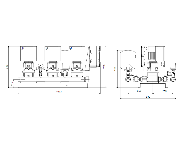 Габаритные размеры насоса Grundfos Hydro Multi-E 3 CRE 5-12 U2 A-A-A-A артикул: 99133016