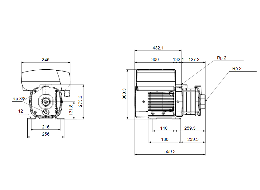 Габаритные размеры насоса Grundfos CME 15-3 A-R-A-V-AQQV артикул: 99157631