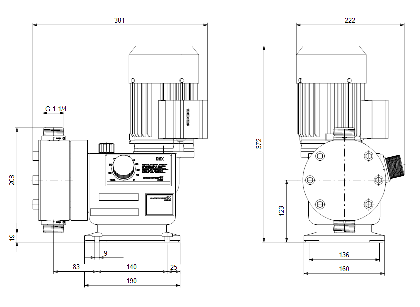 Габаритные размеры насоса Grundfos DMX 321-6 B-PVC/E/C-X-E1U3U3XEMAG артикул: 99206039