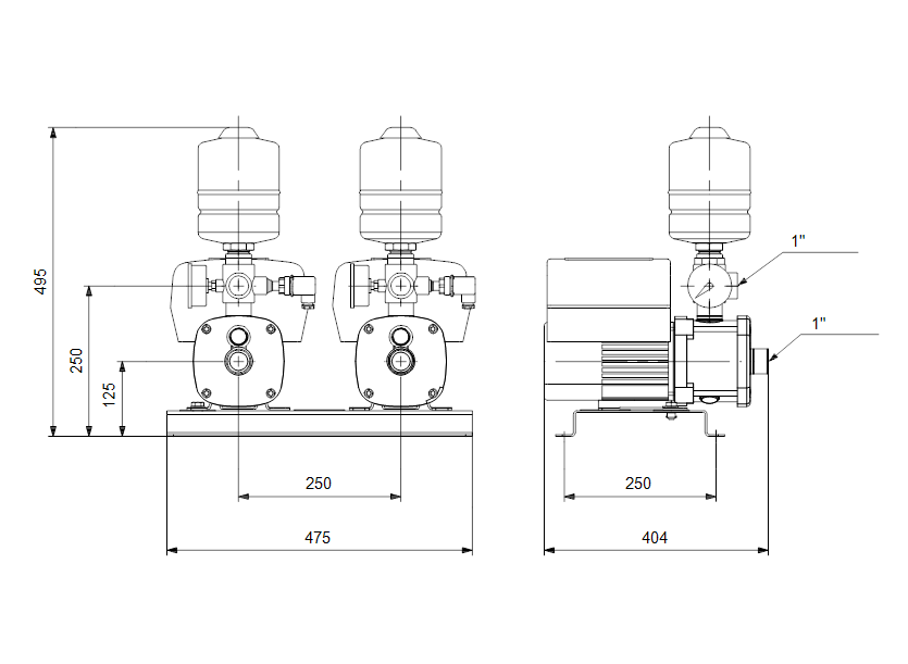 Габаритные размеры насоса Grundfos CMBE TWIN 3-93 I-U-C-C-D-A 1x230 50/60 Hz Schuko артикул: 99219421