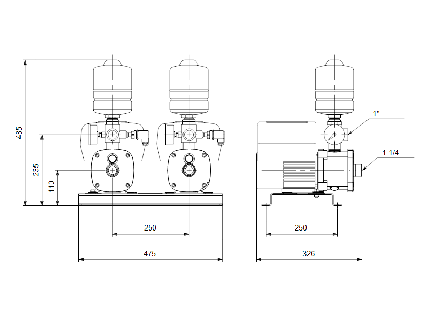 Габаритные размеры насоса Grundfos CMBE TWIN 5-31 I-U-C-C-D-B 1x230 50/60 Hz Schuko артикул: 99219422