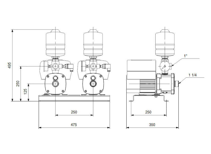 Габаритные размеры насоса Grundfos CMBE TWIN 5-62 I-U-C-C-D-B 1x230 50/60 Hz Schuko артикул: 99219423