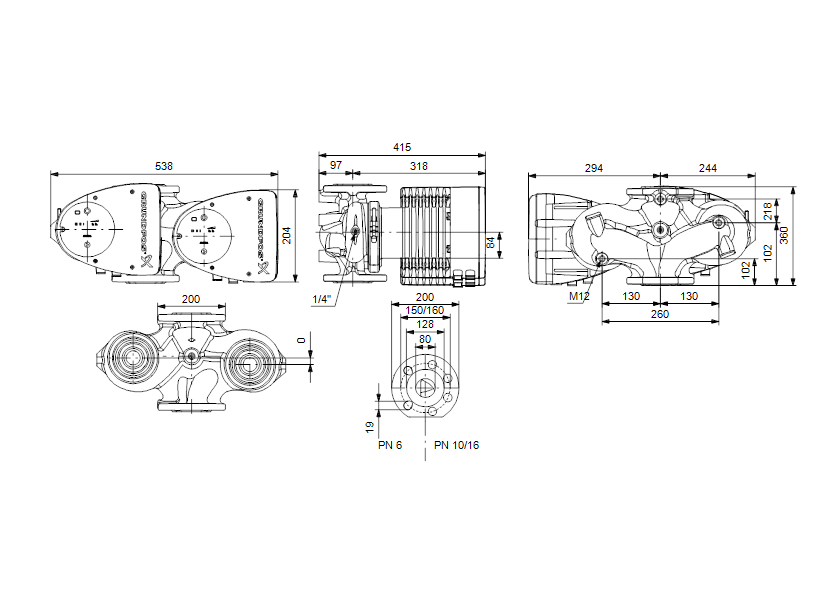 Габаритные размеры насоса Grundfos MAGNA1 D 80-60 F артикул: 99221418