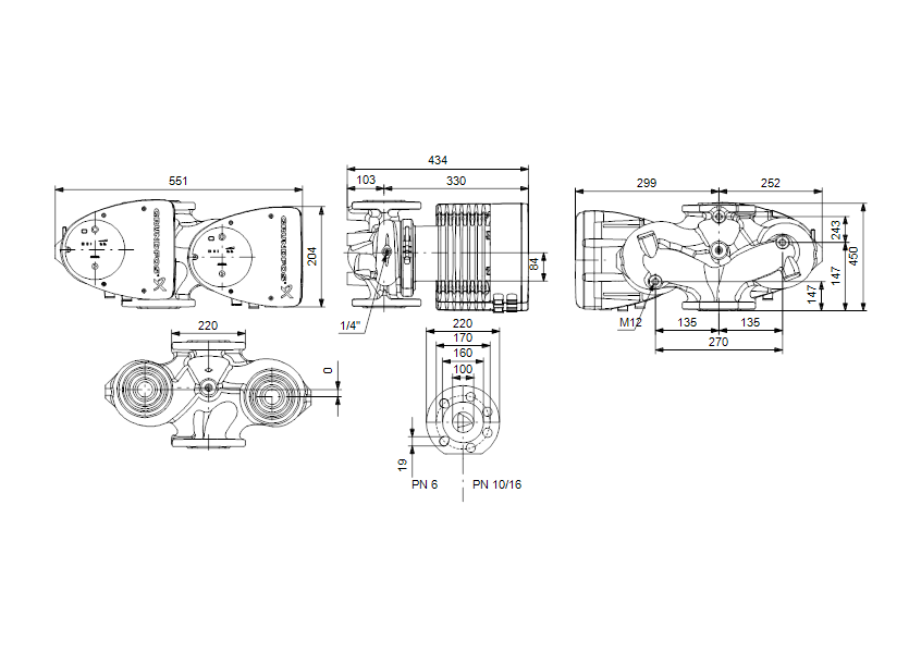 Габаритные размеры насоса Grundfos MAGNA1 D 100-60 F артикул: 99221454
