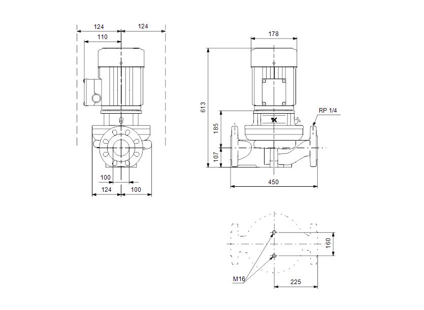 Габаритные размеры насоса Grundfos TP 100-120/2 A-F-A-BQBE артикул: 99221876