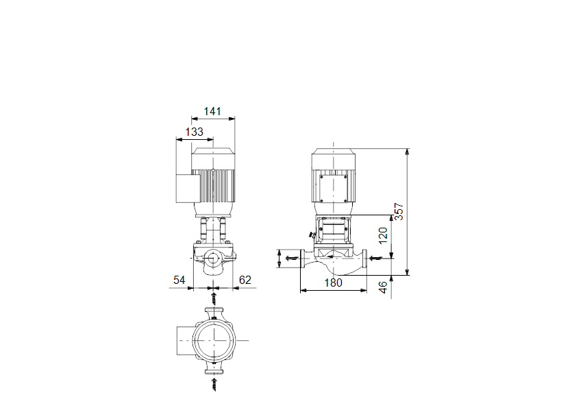 Габаритные размеры насоса Grundfos TP 25-80/2 A-O-A-BQBE артикул: 99221954