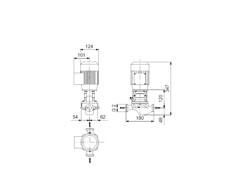 Габаритные размеры насоса Grundfos TP 32-80/2 A-O-I-BQBE артикул: 99222121