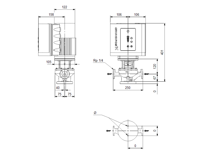 Габаритные размеры насоса Grundfos TPE 40-50/2-A-F-A-BQBE 1X230 50HZ артикул: 99222386