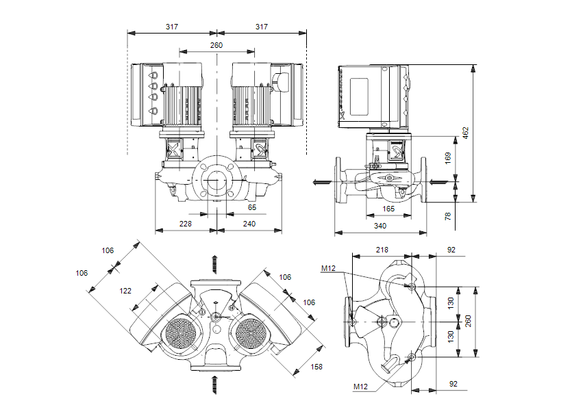 Габаритные размеры насоса Grundfos TPE3 D 65-150-S-A-F-A-BQQE артикул: 99272602