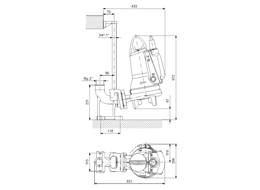 Габаритные размеры насоса Grundfos SEG.50.40.E.2.50B артикул: 99274438