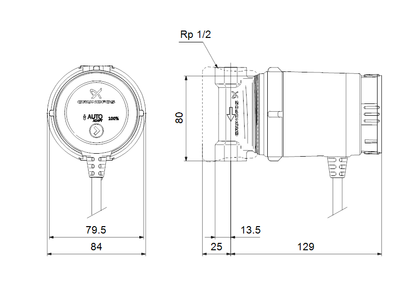 Габаритные размеры насоса Grundfos COMFORT 15-14 BT PM артикул: 99279863