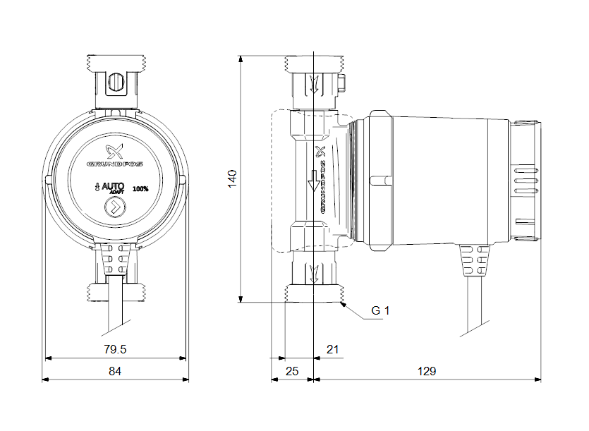Габаритные размеры насоса Grundfos COMFORT 15-14 BXT PM артикул: 99279864