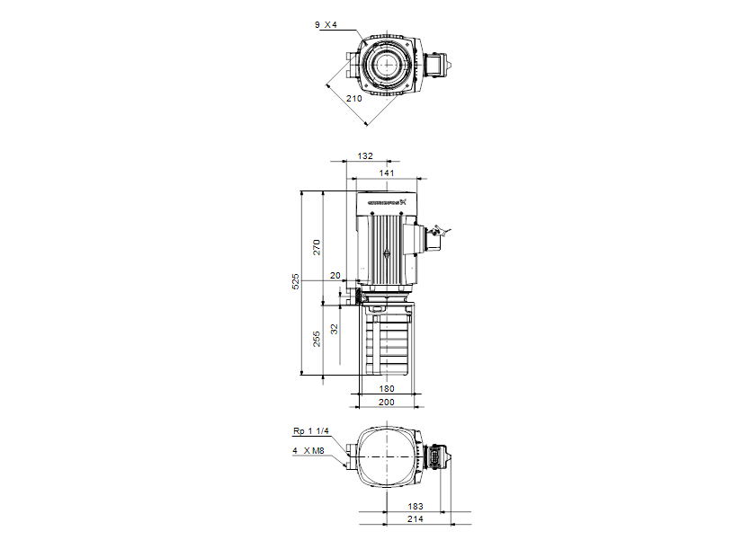 Габаритные размеры насоса Grundfos MTH 10-6/1 A-M-A-AQQV артикул: 99311741 Габаритные размеры насоса Grundfos MTH 10-6/1 A-M-A-AQQV артикул: 99311741