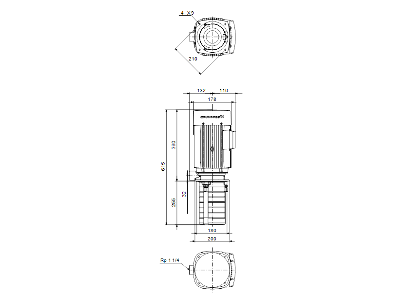 Габаритные размеры насоса Grundfos MTH 10-6/3 A-W-I-AQQV артикул: 99311813 Габаритные размеры насоса Grundfos MTH 10-6/3 A-W-I-AQQV артикул: 99311813