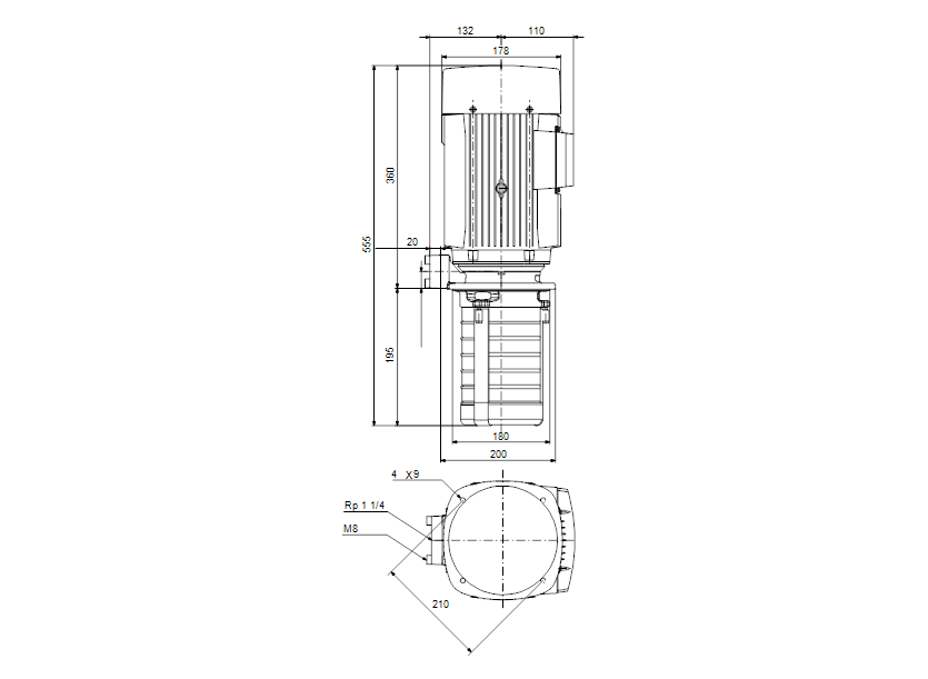 Габаритные размеры насоса Grundfos MTH 10-4/2 A-M-A-AQQV артикул: 99311822 Габаритные размеры насоса Grundfos MTH 10-4/2 A-M-A-AQQV артикул: 99311822