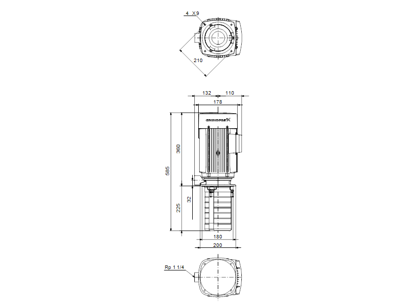 Габаритные размеры насоса Grundfos MTH 10-5/2 A-W-I-AQQV артикул: 99311835 Габаритные размеры насоса Grundfos MTH 10-5/2 A-W-I-AQQV артикул: 99311835