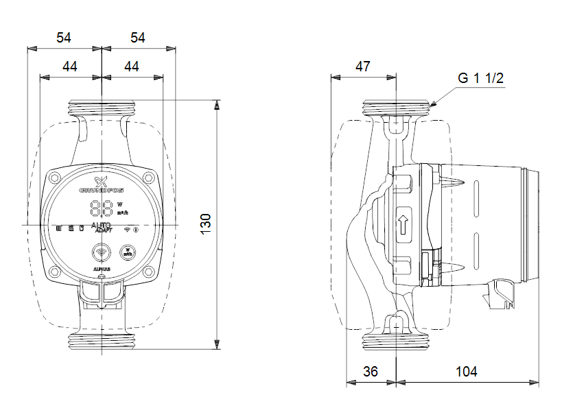 Габаритные размеры насоса Grundfos ALPHA3 25-40 130 1x230V 50Hz 6H артикул: 99371952 Габаритные размеры насоса Grundfos ALPHA3 25-40 130 1x230V 50Hz 6H артикул: 99371952