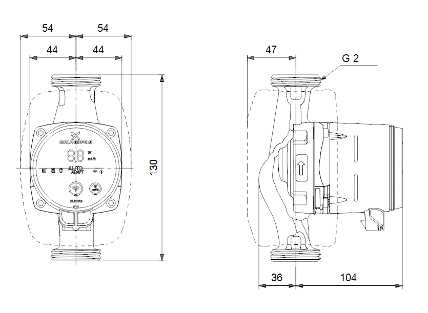 Габаритные размеры насоса Grundfos ALPHA3 32-80 180 1x230V 50Hz 6H RU артикул: 99371987 Габаритные размеры насоса Grundfos ALPHA3 32-80 180 1x230V 50Hz 6H RU артикул: 99371987