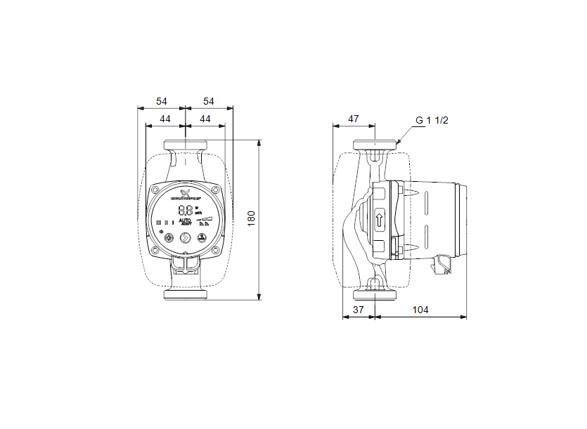 Габаритные размеры насоса Grundfos ALPHA2 25-40 N 180 1x230V 50Hz 6H артикул: 99411365