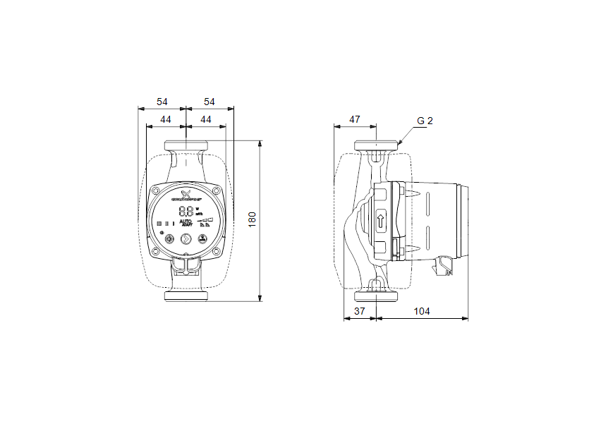 Габаритные размеры насоса Grundfos ALPHA2 32-40 N 180 1x230V 50Hz 6H артикул: 99411432