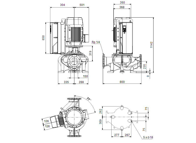 Габаритные размеры насоса Grundfos TPE 150-280/4 NC-A-F-A-BAQE-QX3 артикул: 99473578