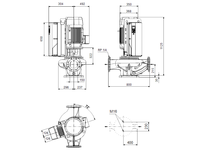 Габаритные размеры насоса Grundfos TPE 150-250/4 NC-A-F-A-BQQE-QX3 артикул: 99473965