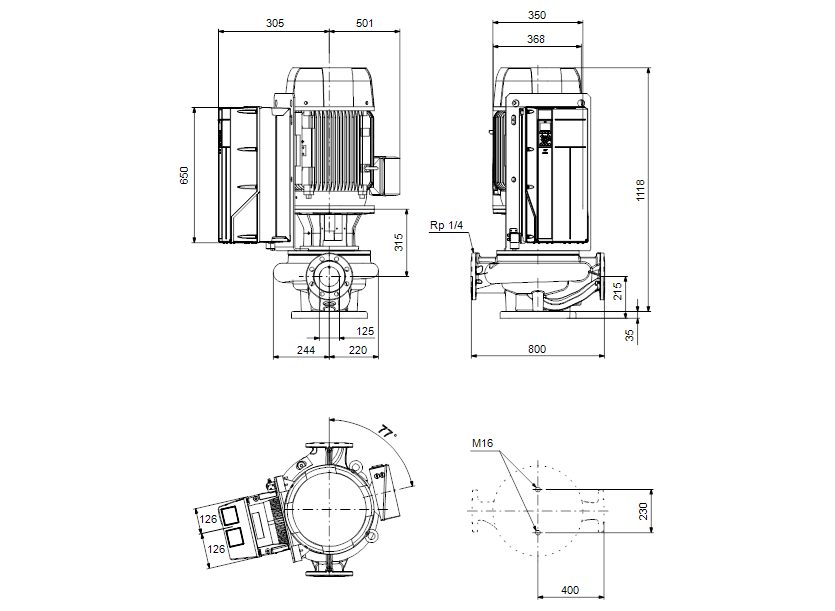Габаритные размеры насоса Grundfos TPE 125-340/4 SC-A-F-A-BQQE-QX3 артикул: 99474588