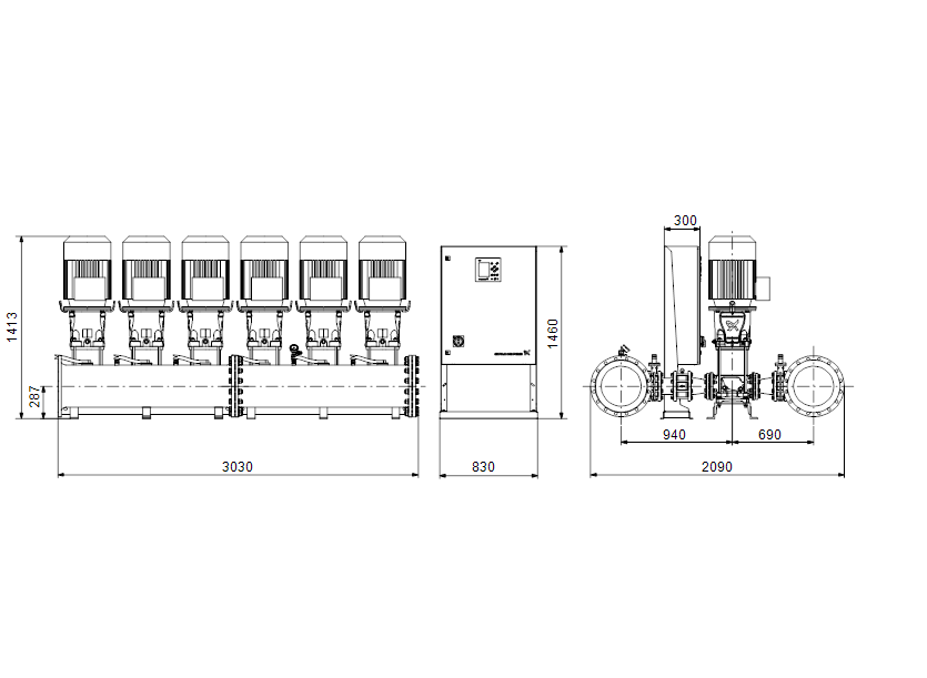 Габаритные размеры насоса Grundfos HYDRO MPC-S 6 CR 95-2-2 U4 D-C-A-GHV артикул: 99525691