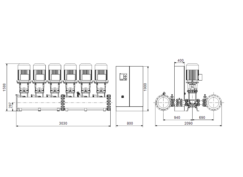 Габаритные размеры насоса Grundfos HYDRO MPC-S 6 CR 95-3 U4 D-C-A-GHV артикул: 99525695