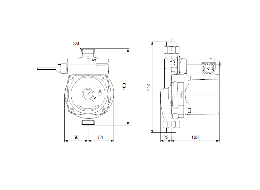 Габаритные размеры насоса Grundfos UPA 15-90 160 1x230V 50Hz 12H RU артикул: 99547009
