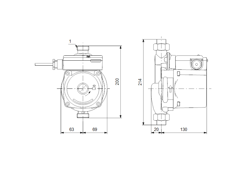 Габаритные размеры насоса Grundfos UPA 15-120 200 1x230V 50Hz 12H RU артикул: 99553570