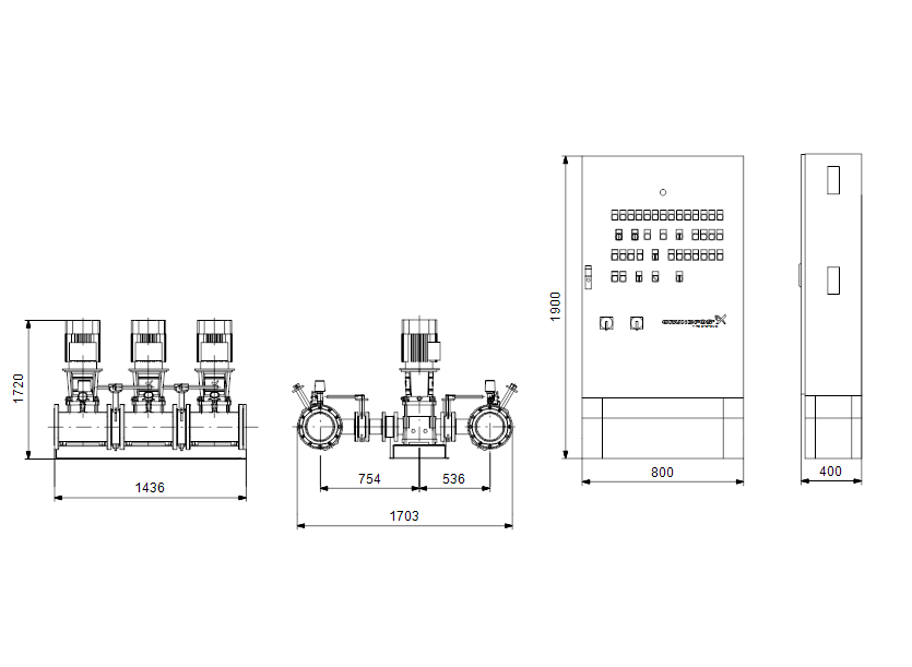 Габаритные размеры насоса Grundfos Hydro MX 2/1 CR 95-4 3x400V 50Hz артикул: 99575610