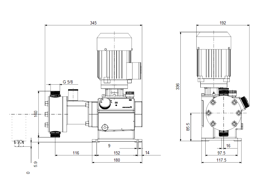 Габаритные размеры насоса Grundfos DMH 24-10 B-PVC/V/C-X-E1U2U2XEMAG артикул: 99587789