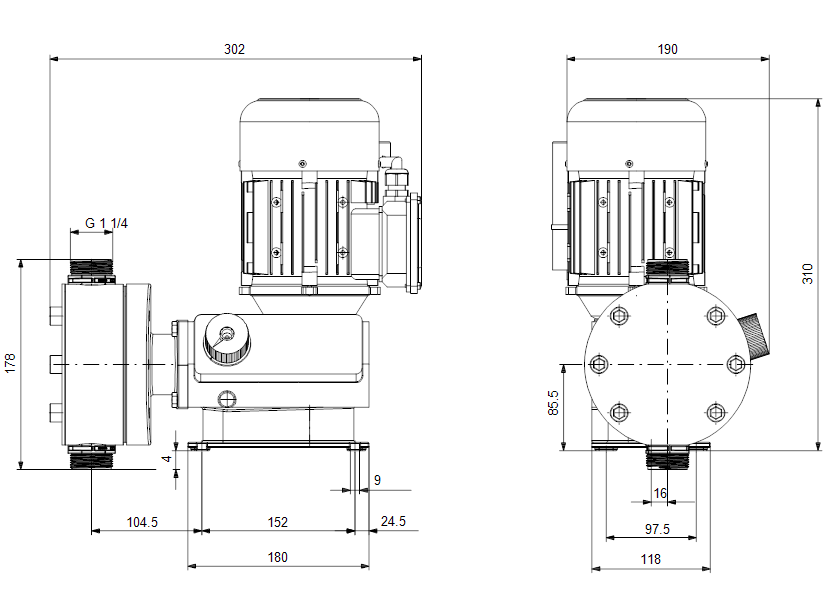 Габаритные размеры насоса Grundfos DMX 52-8 B-SS/V/SS-X-E1A1A1XEMAG артикул: 99592031