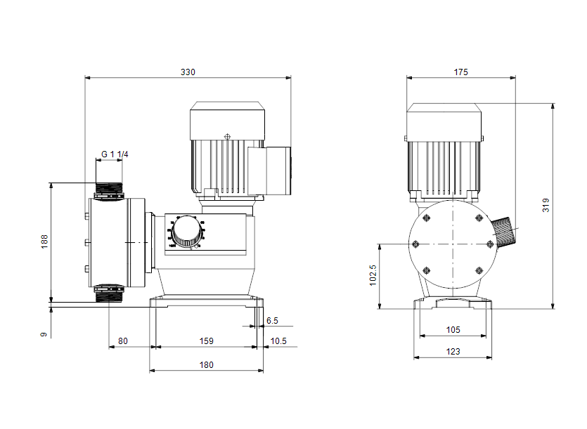 Габаритные размеры насоса Grundfos DMX 25-3 B-PVC/E/SS-X-G1U3U3FEMNG артикул: 99771899